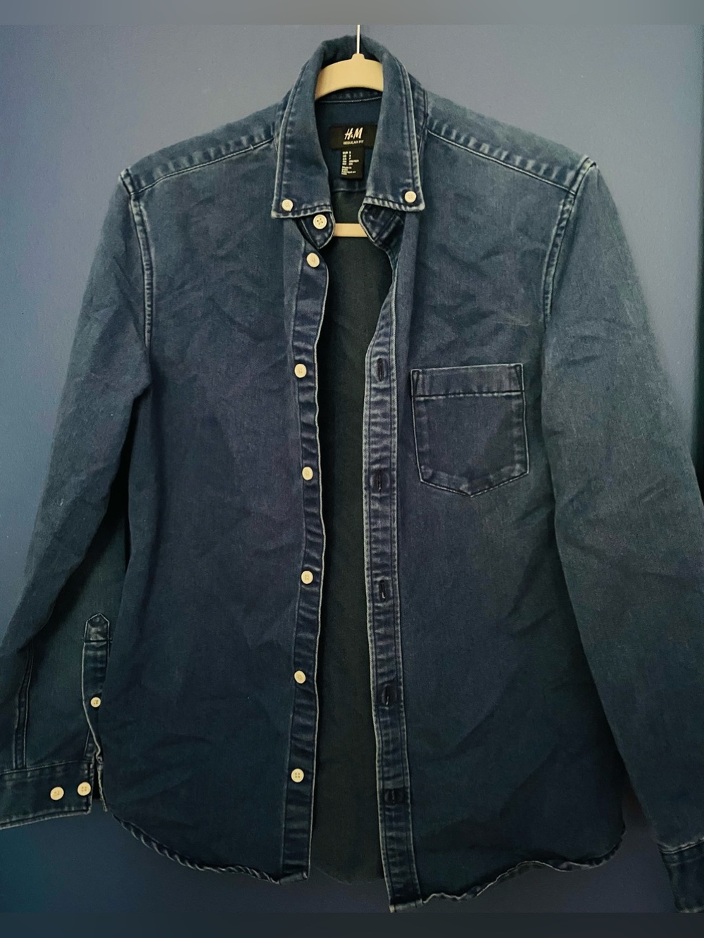 H&M Men's Navy Blue Denim Shirt Jacket